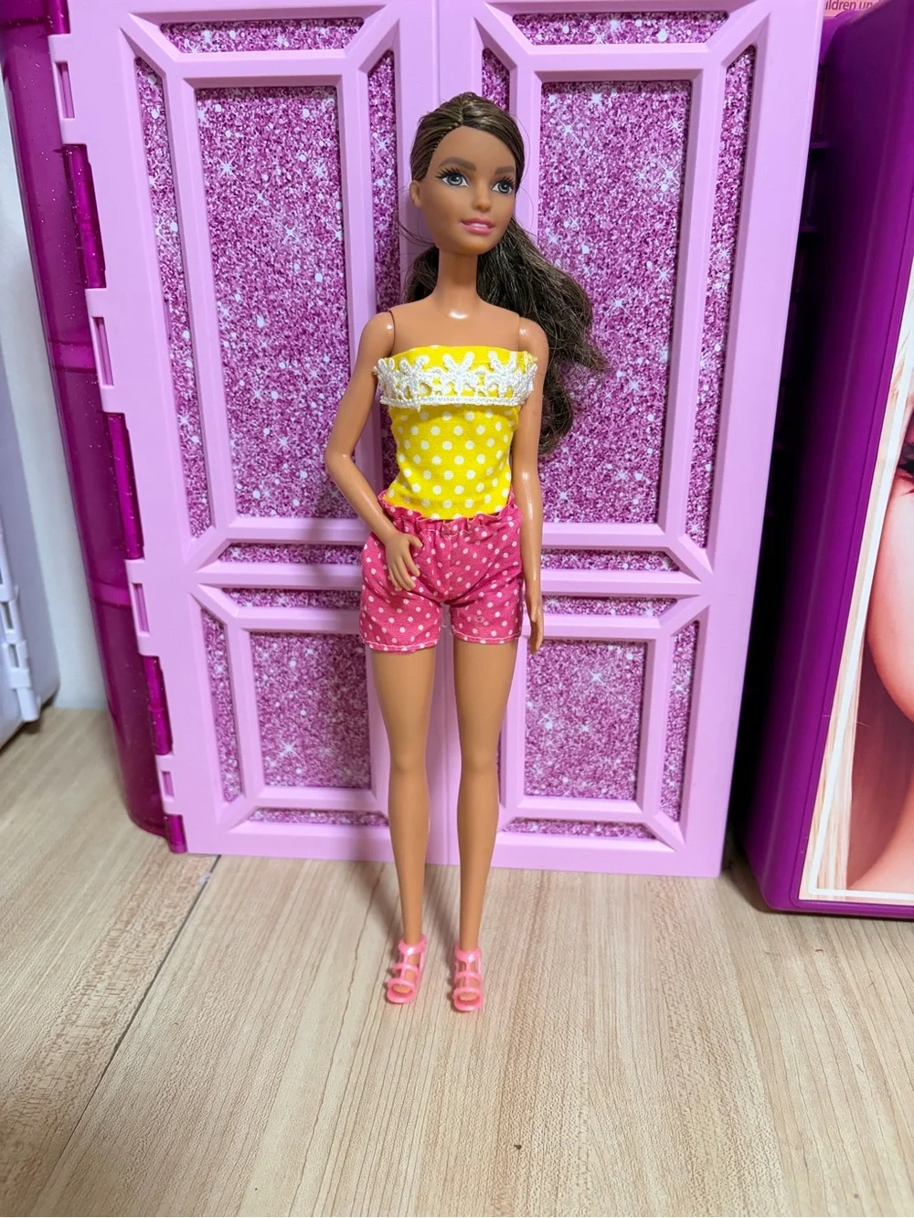 Barbie Yellow Polka Dot Top with Pink Polka Dot Shorts